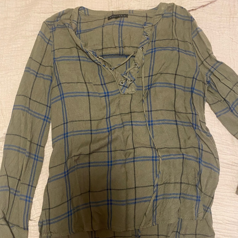 Sanctuary lace up top green plaid! Super cute!